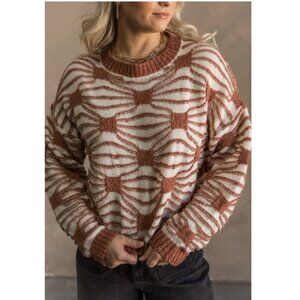 Illa Illa Marley Brown & Cream Patterned Sweater | Size Small